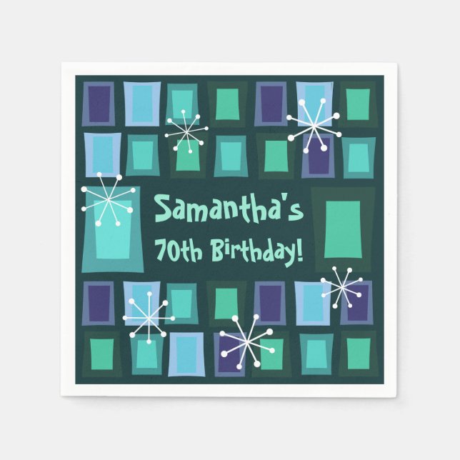 Serviette En Papier Mid Century Moderne 70e anniversaire Turquoise (Devant)