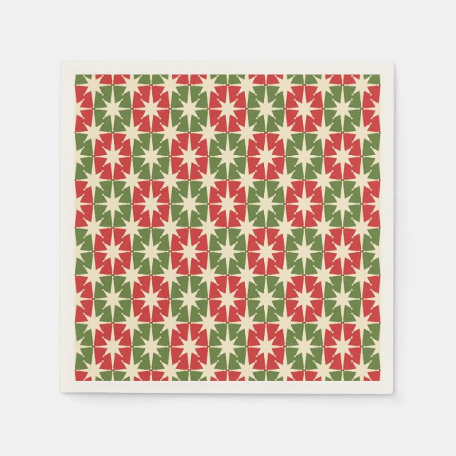 Serviette En Papier Mid Century Moderne Noël Starburts Rétro (Devant)