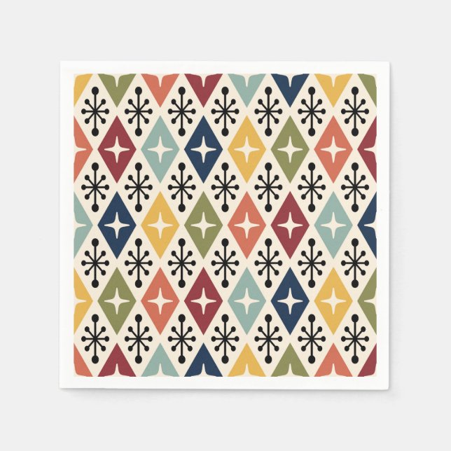 Serviette En Papier Mid Century Moderne Rétro Motif Starburst (Devant)