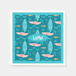 Serviette En Papier Mid Century Pink Catamaran - Blue Background