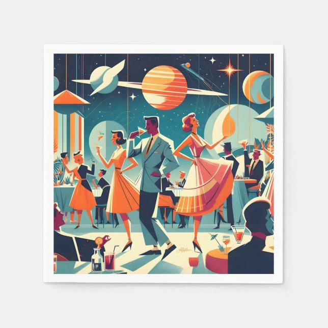 Serviette En Papier Mid Century Space Age Cocktail Party (Devant)