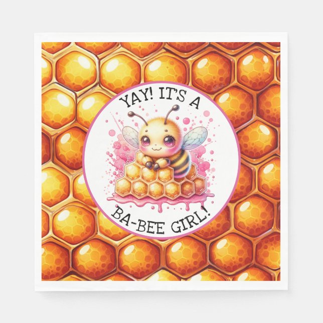 Serviette En Papier Miel abeille thème Baby shower de fille (Devant)