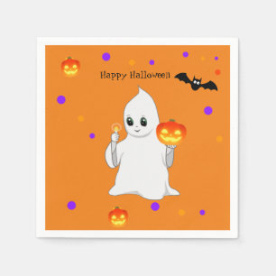 Serviette En Papier Mignon bébé fantôme d'Halloween et citrouilles sur