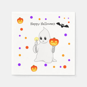 Serviette En Papier Mignon bébé fantôme d'Halloween et citrouilles sur