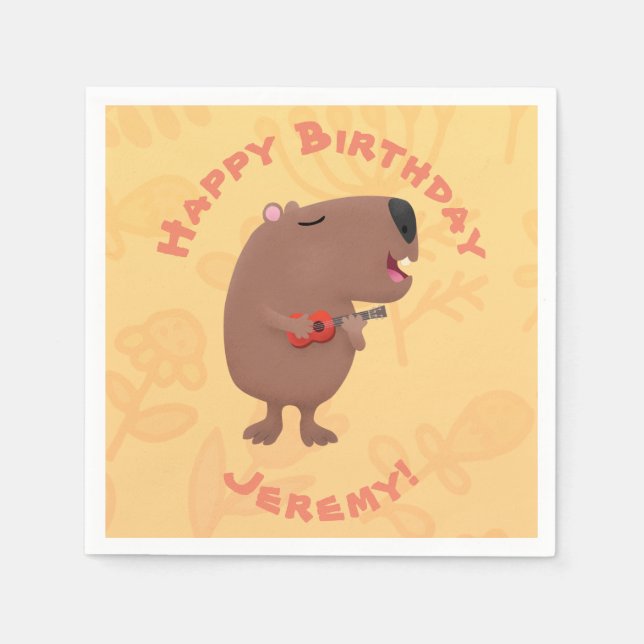 Serviette En Papier Mignon capybara dessin d'anniversaire personnalisé (Devant)