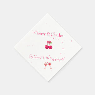 Serviette En Papier Mignon Couple Cerise Kawaii Mariage Rose & Rouge