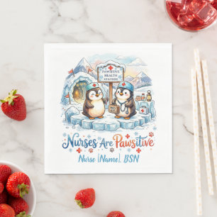 Serviette En Papier Mignon infirmière manchot aquarelle nom personnali