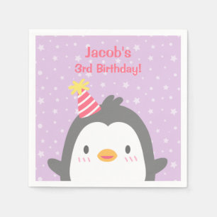 Serviette En Papier Mignon manchot avec chapeau Fête d'anniversaire vi
