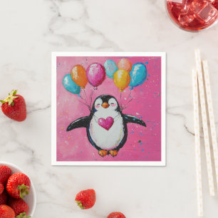 Serviette En Papier mignon manchot de dessin animé avec ballons