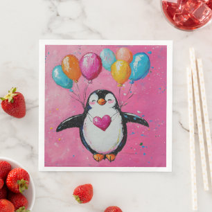 Serviette En Papier mignon manchot de dessin animé avec ballons