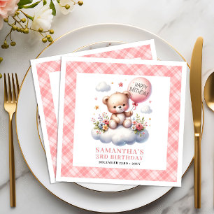 Serviette En Papier Mignon ours en peluche ballon fleurs blush serviet