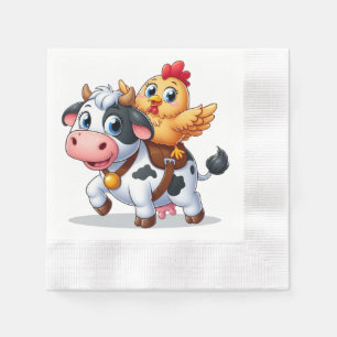 Serviette En Papier mignon vache/poulet caricature