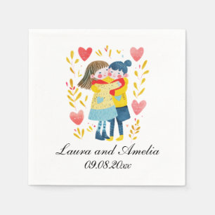 Serviette En Papier Mignonne Amour & Coeurs Femmes Couple Mariage