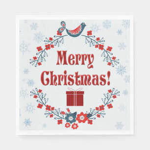 Serviette En Papier Mignonne Art populaire Joyeuse couronne de Noël