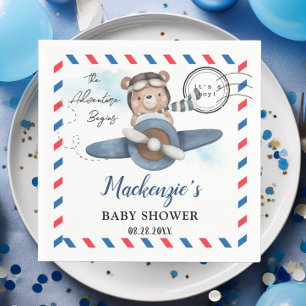 Serviette En Papier Mignonne Bear Plane Aventure Commence Baby shower 