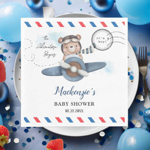 Serviette En Papier Mignonne Bear Plane Aventure Commence Baby shower 
