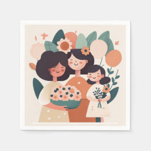 Serviette En Papier Mignonne caricature fille fille mère filles. Fête 