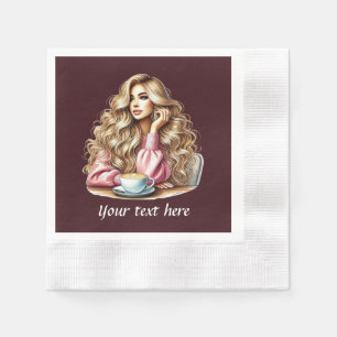 Serviette En Papier Mignonne d'ajouter votre texte femme de café
