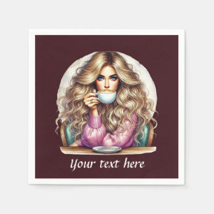 Serviette En Papier Mignonne d'ajouter votre texte femme de café