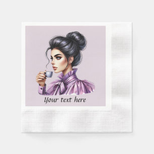 Serviette En Papier Mignonne d'ajouter votre texte femme de café