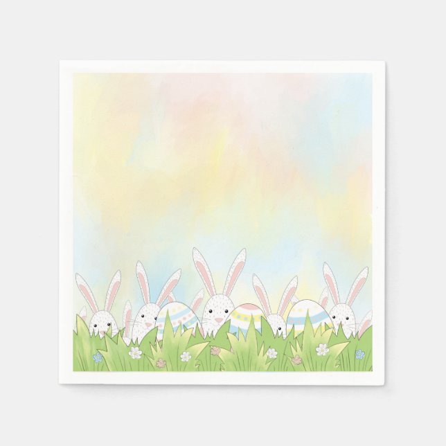 Serviette En Papier Mignonne lapin et oeufs de Pâques (Devant)