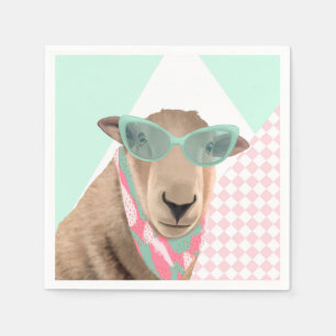Serviette En Papier Mignonne Mouton Avec Lunettes