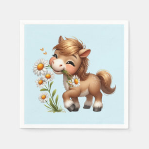 Serviette En Papier Mignonne Pony Mange Manger Des Marguerites
