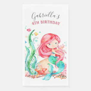 Serviette En Papier Mignonne sirène d'aquarelle sous la carte d'anniv