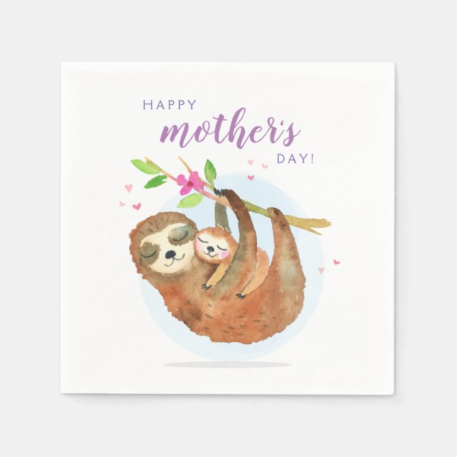 Serviette En Papier Mignonne Sloth Maman Bébé Bonne carte de fête des  (Devant)