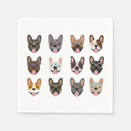 Serviette En Papier Mignons Bulldogs français portant des lunettes