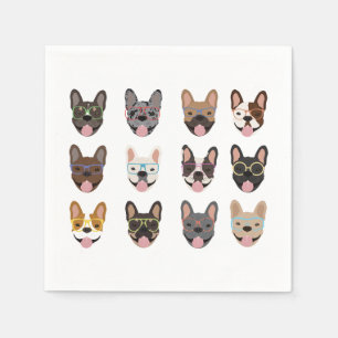 Serviette En Papier Mignons Bulldogs français portant des lunettes