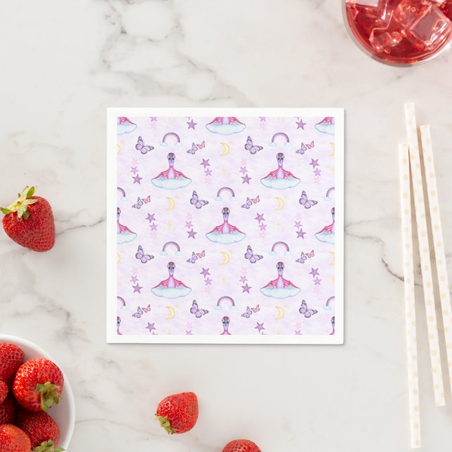 Serviette En Papier Mignons Enfants Dinosaure Rose (En situation)