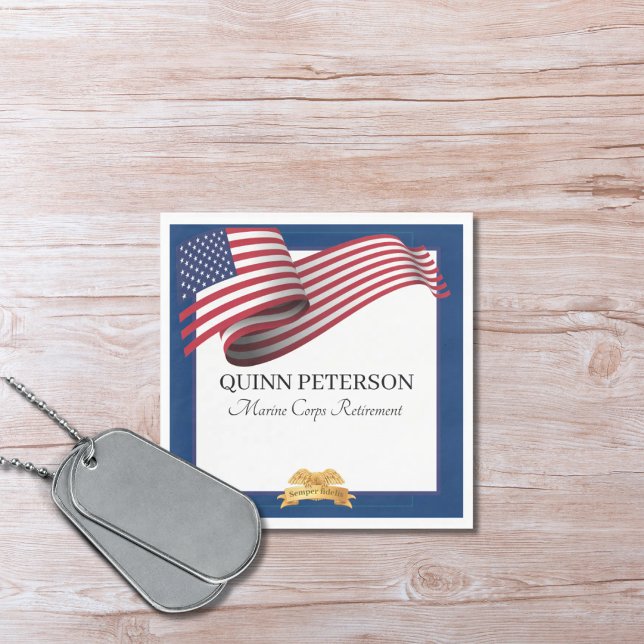 Serviette En Papier Military Retirement Flag Gold Crest Elegant (Créateur téléchargé)