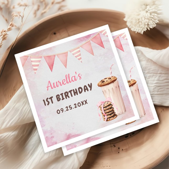 Serviette En Papier Milk et biscuits Fille Premier anniversaire Fête (Créateur téléchargé)