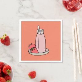 Serviette En Papier Milkshake fraise rétro rose