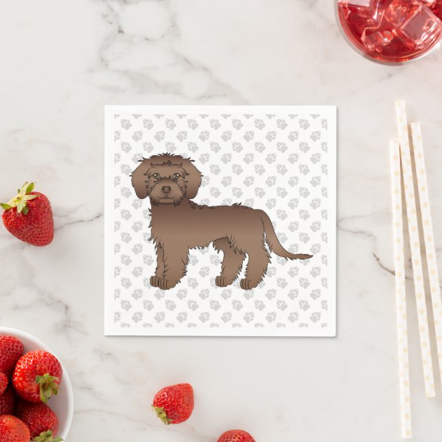Serviette En Papier Mini Brown Goldendoodle mignon Cartoon Chien & Pât (En situation)