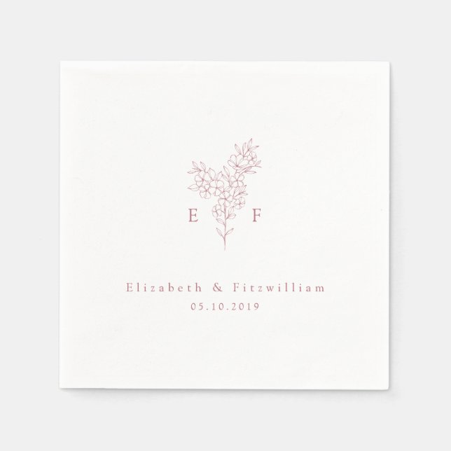 Serviette En Papier Mini-couronne rose cerise fleurie Monogramme (Devant)