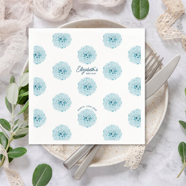Serviette En Papier Mini Elégant Blue Hydrangeas fête d'anniversaire (Créateur téléchargé)