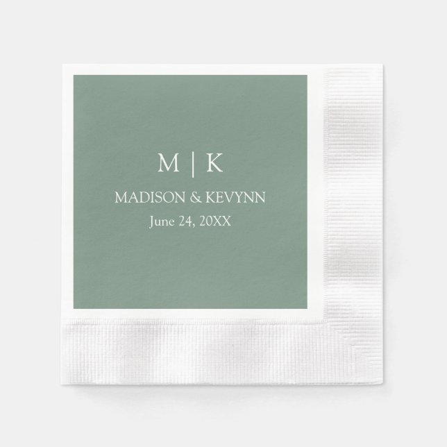 Serviette En Papier Mini-Monogramme Mariage Sage Green Cocktail (Devant)