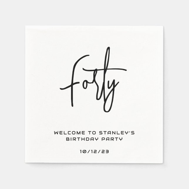 Serviette En Papier Mini Noir et Blanc Quarante Anniversaire (Devant)