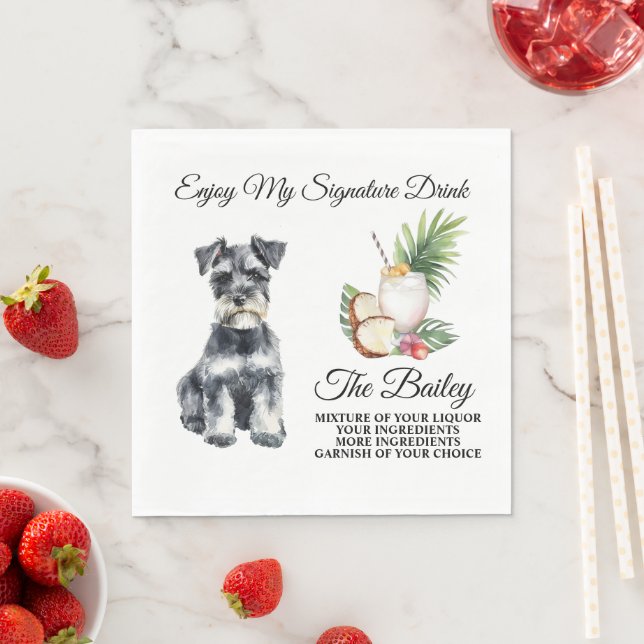 Serviette En Papier Miniature Schnauzer Mariage Signature Boire Napkin (En situation)