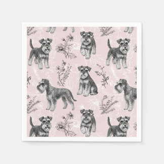 Serviette En Papier Miniature Schnauzer Toile de Jouy Rose Vintage