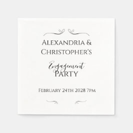 Serviette En Papier Minimal Black and White Script Engagement Party