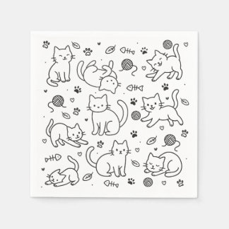 Serviette en papier Minimal Cat Doodle