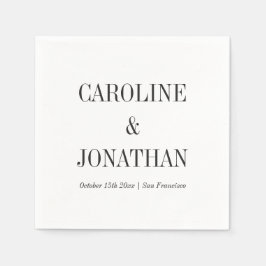 Serviette En Papier Minimal Elegant Black White Serif Wedding Names
