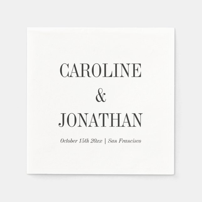 Serviette En Papier Minimal Elegant Black White Serif Wedding Names (Devant)