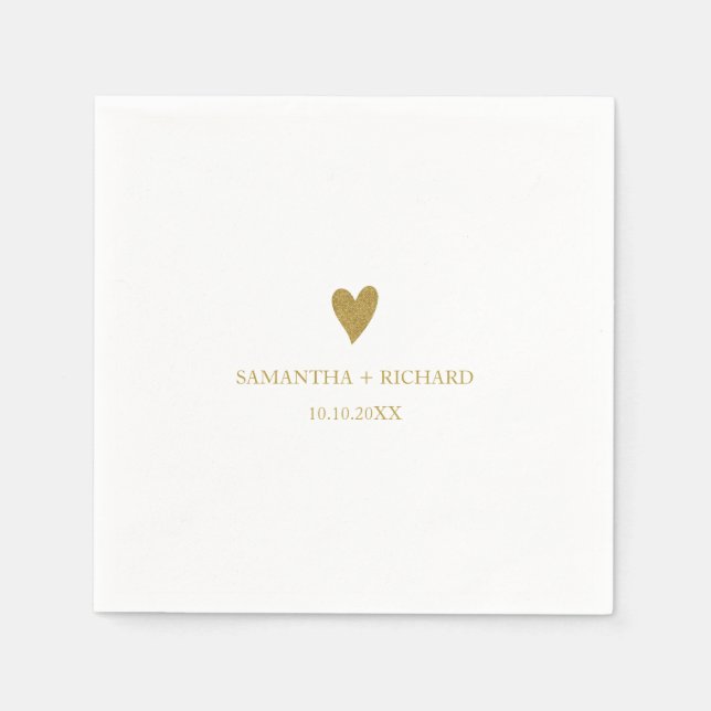 Serviette En Papier Minimal Élégant Gold Heart Mariage Personnalisé (Devant)