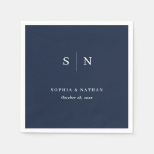 Serviette En Papier Minimal et chic   Mariage bleu foncé de la marine