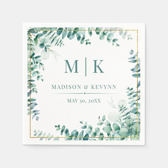Serviette En Papier Minimal et chic | Serviettes Mariage Eucalyptus (Devant)