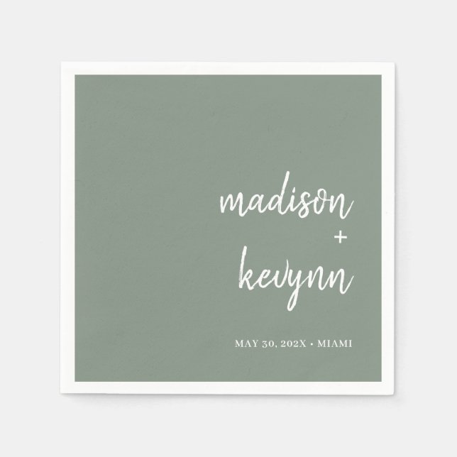 Serviette En Papier Minimal et chic | Serviettes Mariage vertes (Devant)